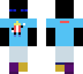 cool blue eyed enderman with popcorn guy shirt and thanos shoes