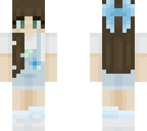 Girl w Blue Ribbon and Flower Overalls